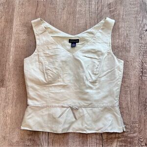 100% Silk Paisley Print Champagne Ann Taylor Ivory V-Neck Top Dressy Sz. 10 Y2K